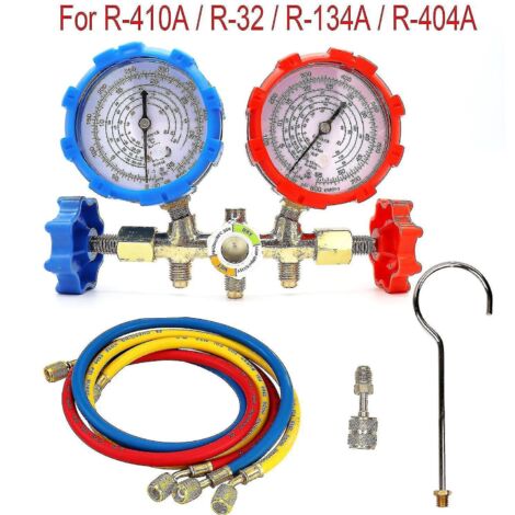 Manomètre pour réfrigérant R410a, R32, R404a et R134a, kit de réfrigération pour climatisation, outils de climatisation avec tuyau et crochet.