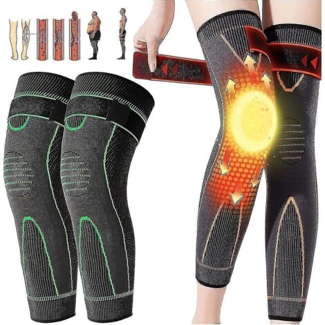 Manchon de genou auto-chauffant à la tourmaline Kneeca pour l'acupression, genouillères sculptantes détox - XL - 1 pièce, vert sans points (1/5)