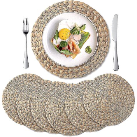 Lot de 6 sets de table ronds tissés, sets de table en jacinthe d'eau naturelle, sets de table en paille tressée pour table à manger (35 cm) - Jacinthe d'eau 35 cm (1/5)
