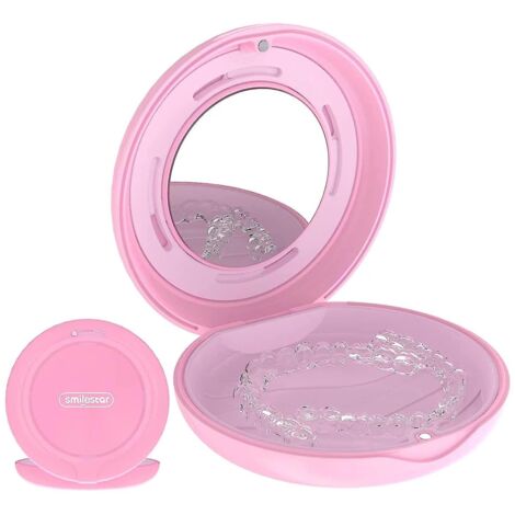 Étui de contention fin avec trous d'aération et miroir, compatible avec les gouttières Invisalign (protection nocturne et protège-dents) - Rose (1/5)