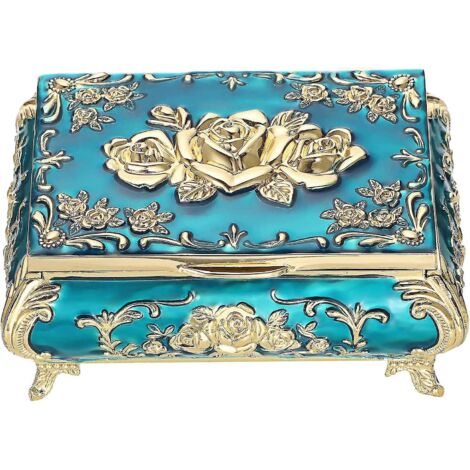 Boîte à bijoux vintage en métal, petit coffre au trésor, organisateur de bibelots, boîte de rangement pour boucles d'oreilles, colliers et bracelets, boîte à bagues, boîte à souvenirs pour femmes - (1/5)