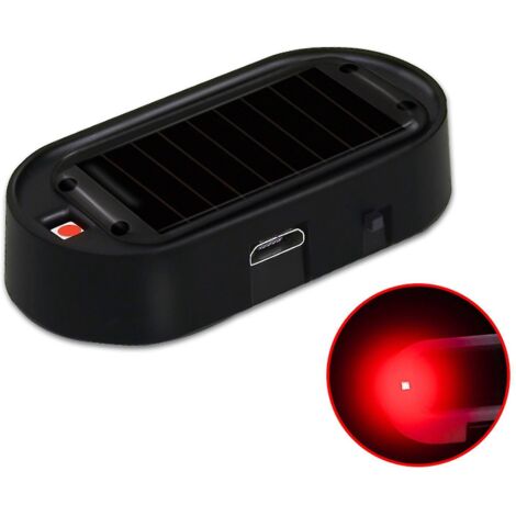 Fausse alarme lumineuse LED factice pour voiture, gyrophare solaire antivol clignotant - Boîtier noir, lumière rouge