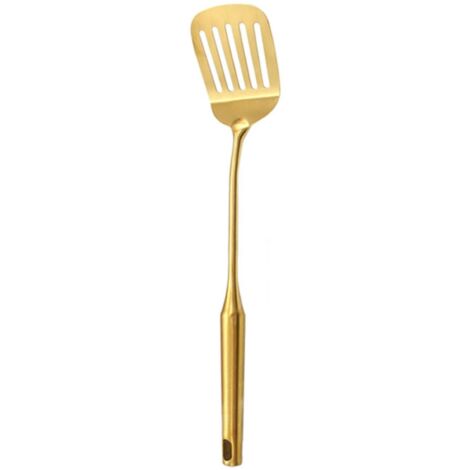 Ensemble de 6 ustensiles de cuisine en acier inoxydable : louche à soupe dorée, spatule antirouille moderne, 1 spatule ajourée (1/5)