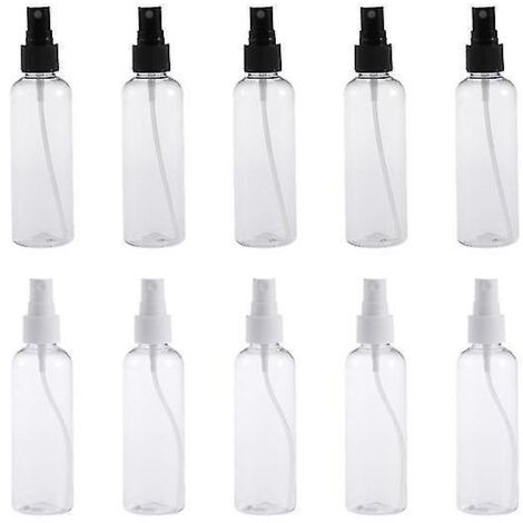 Lot de 10 flacons pulvérisateurs vides en plastique transparent de 100 ml, vaporisateurs de voyage portables et rechargeables pour produits cosmétiques (couleur de l'embout aléatoire) (1/4)