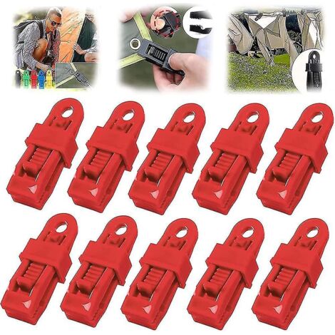 Lot de 10 poignées de verrouillage robustes et réglables pour bâches et toiles d'ombrage, clips en plastique réutilisables pour bâches et toiles d'ombrage - Rouge (1/5)