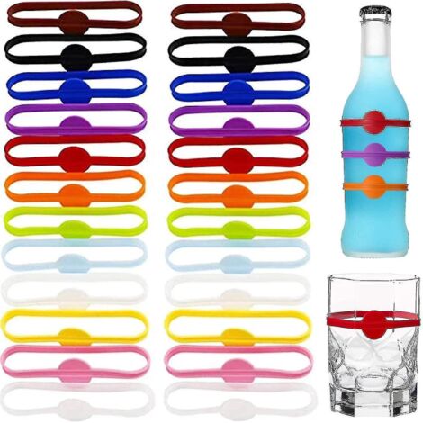 24 marqueurs de verres en silicone, marque-verres pour verres à vin, verres de fête, tasses, canettes, marqueurs pour boissons, étiquettes adhésives pour bouteilles de bière. (1/5)