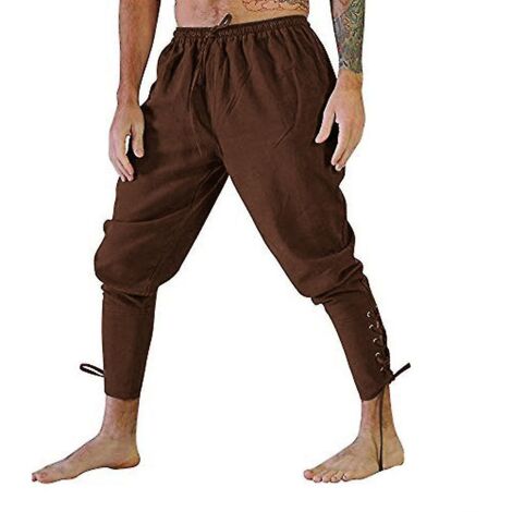 Pantalon à lacets et élastiques à la cheville pour homme, style médiéval viking/pirate, taille XL, marron (1/3)