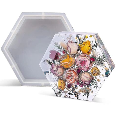 Moules en résine, moules en silicone pour résine grand format (20 x 23 x 5 cm), moules hexagonaux en résine pour la conservation des fleurs, moules profonds pour le moulage en résine. (1/5)