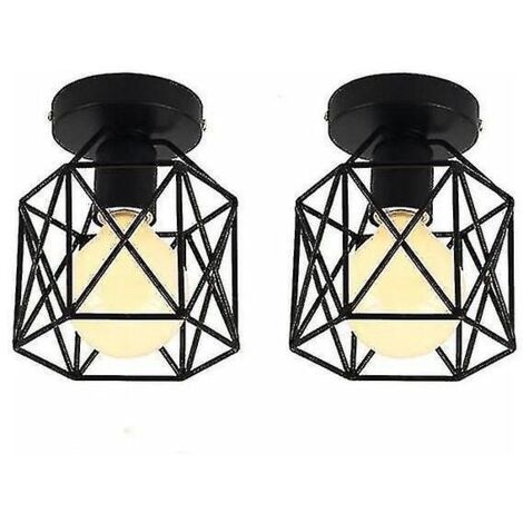 Ensemble de 2 plafonniers industriels carrés en métal, abat-jour en fer, douille E27, 40 W, noir, pour salon, chambre ou bar. (1/5)