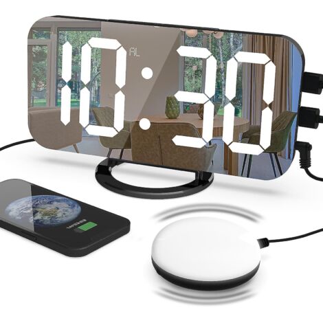 Réveil puissant avec vibreur pour gros dormeurs, double réveil vibrant avec chargeur USB pour personnes sourdes ou malentendantes - Noir (1/5)