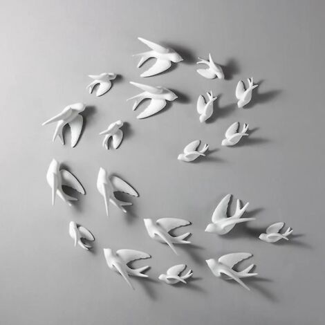 Lot de 3 sculptures murales décoratives en céramique 3D représentant des hirondelles, mignonnes et créatives, pour salon, salle à manger, bureau ou jardin. (1/5)