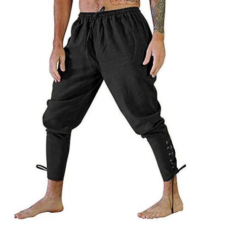 Pantalon à lacets élastiques à la cheville pour homme, style médiéval viking/pirate, taille 3XL, noir. (1/3)