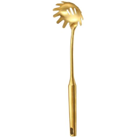 Ensemble de 6 ustensiles de cuisine en acier inoxydable : louche à soupe dorée, spatule, antirouille, style moderne, et 1 cuillère à pâtes. (1/4)
