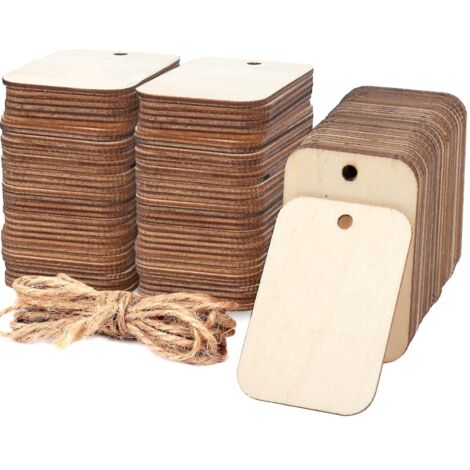 100 pièces de bois brut rectangulaire, découpe en bois clair, aspect rustique naturel avec trou (2,04 x 1,37) - 200 pièces (1/5)