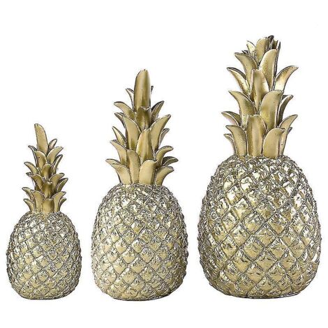 Figurines d'ananas en résine pour décoration de chambre, 3 pièces, faux fruits, accessoires ananas, couleur champagne, grande + moyenne + petite (1/5)