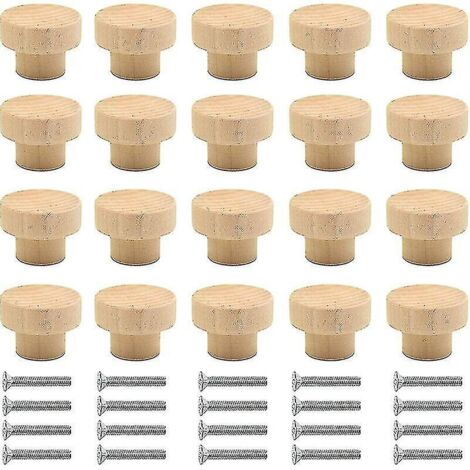 20 poignées de meuble en bois rond, boutons en bois naturel, boutons de porte et de tiroir, adaptés aux tiroirs de meubles, armoires et penderies. (1/5)
