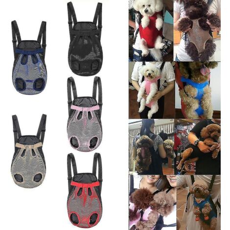 Sac à dos de transport pour animaux de compagnie, ajustable sur le devant, pour chats et chiens, avec ouverture pour les pattes et la queue sur le ventre - Taille M - Rouge (1/4)