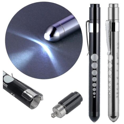 Stylo lampe médicale avec pupillomètre, lampe torche LED réutilisable pour infirmières, médecins et étudiants en soins infirmiers - Noir et argent (1/3)