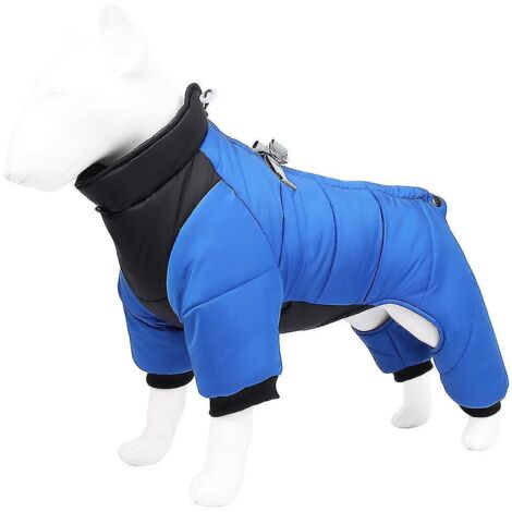 Manteau d'hiver pour chien avec anneau en D à la patte, imperméable et réfléchissant, combinaison coupe-vent doublée en coton chaud pour petits chiens (taille MM-bleu). (1/3)