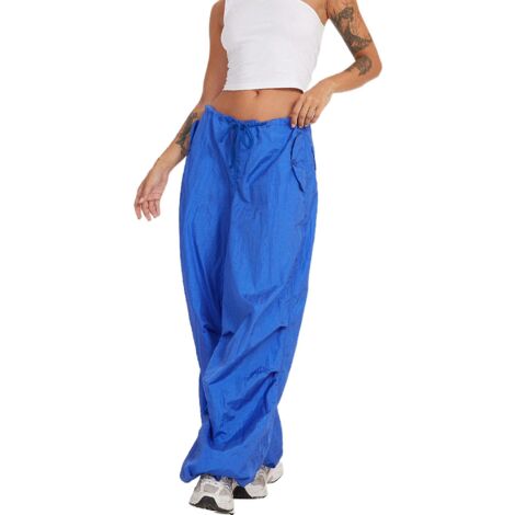 Pantalon cargo baggy Harajuku pour femme, style vintage Y2K, jogging hip-hop, survêtement streetwear - Taille M - Bleu (1/4)