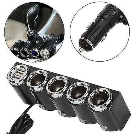 Adaptateur allume-cigare 4 prises avec chargeur USB et prise secteur 12-24 V CC ()-- (1/3)