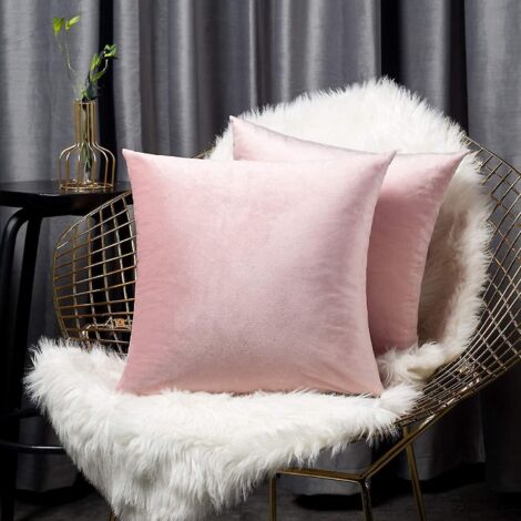 Lot de 2 housses de coussin décoratives en velours, pour canapé ou chambre (45 x 45 cm, rose) (1/4)