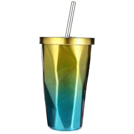 Gobelet isotherme en acier inoxydable de 500 ml avec paille, à double paroi et dégradé de couleurs – Jaune (1/5)