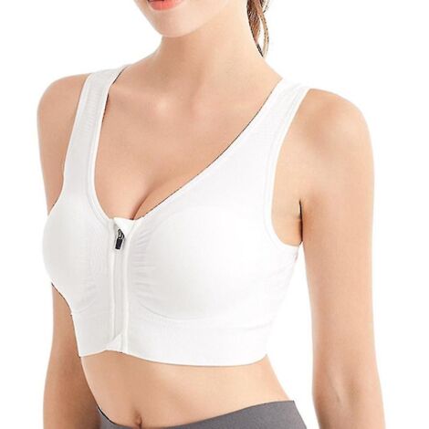Soutien-gorge de sport respirant à fermeture éclair sur le devant, sans armatures et antichoc, idéal pour la course, le yoga et autres activités pour femmes - Taille S - Blanc (1/5)
