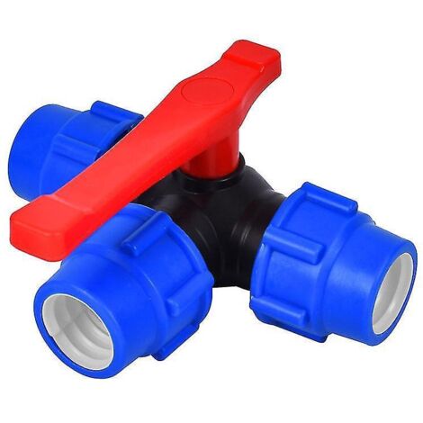 Vanne à bille d'arrêt, raccord rapide 32 mm, vanne à bille à trois voies, raccord en T pour tuyau PVC/PE (taille : 32 mm) (1/4)