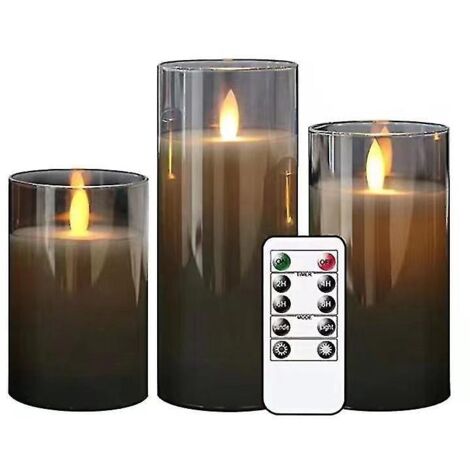 Bougies LED, lot de 3 bougies décoratives, bougie sans flamme à mèche vacillante avec télécommande et minuterie, effet verre réaliste, décoration de mariage, diamètre 17,5 cm. (1/5)