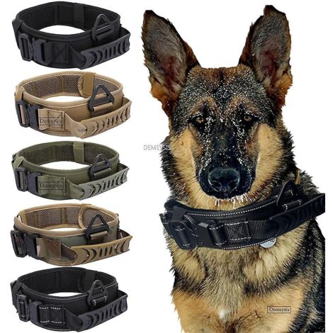 Collier tactique militaire en nylon pour chiens de grande taille, idéal pour l'entraînement des bergers allemands - Beige (1/5)