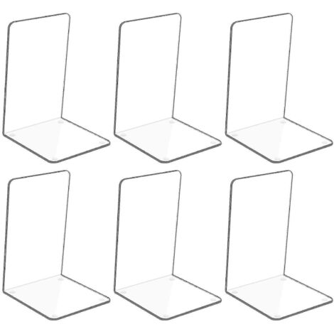 Lot de 6 serre-livres en acrylique transparent avec autocollants antidérapants, serre-livres pour chambre, bibliothèque, bureau, école et organiseur de bureau. (1/5)