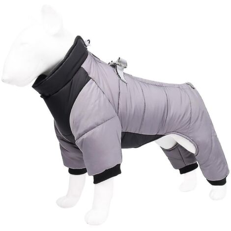 Manteau d'hiver pour chien avec anneau en D à la patte, imperméable et réfléchissant, combinaison coupe-vent doublée en coton, vêtements d'hiver pour chiots de petite à 2XL - gris (1/3)