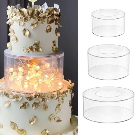 Plateau de présentation rond en acrylique transparent remplissable pour gâteaux, racloir à bords de gâteaux, outils de décoration pour gâteaux de fête et de mariage - M (1/5)