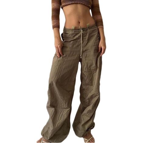 Pantalon cargo baggy Harajuku pour femme, style vintage Y2K, jogging hip-hop, pantalon de survêtement streetwear - S - Kaki (1/5)