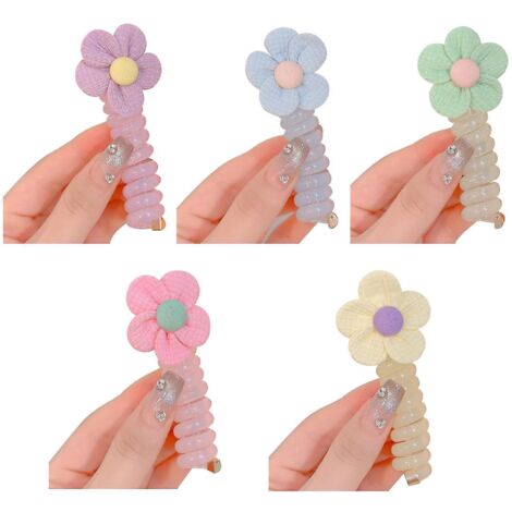 Lot de 4 ou 5 élastiques à cheveux colorés en fil de téléphone pour enfants, 100 % neufs. (1/5)