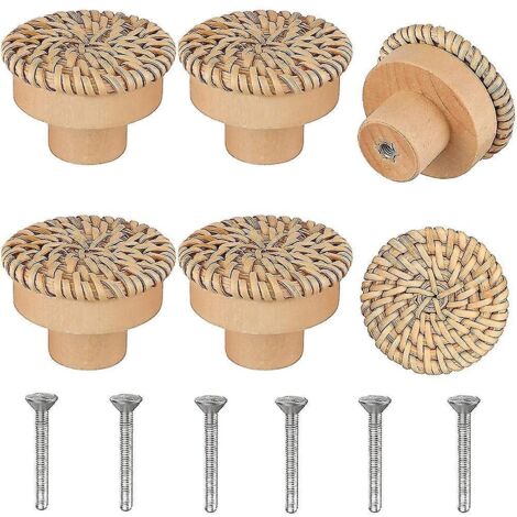 Boutons de commode bohèmes en rotin, vis rondes, compatibles avec les meubles bohèmes, lot de 6 (1/5)