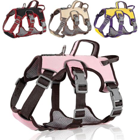 Harnais pour chien de petite, moyenne et grande taille, harnais de sécurité réfléchissant avec poignée rembourrée pour l'entraînement en extérieur - Rose (1/5)