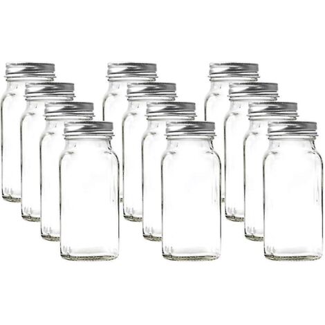 Pot à épices carré de 120 ml (4 oz) avec couvercle argenté, saupoudreuses et étiquettes. (1/5)