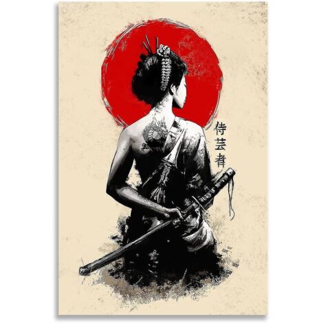 Décoration murale japonaise Geisha Samouraï sur toile, affiche rétro asiatique, tableau contemporain, peinture Ho-- (1/5)