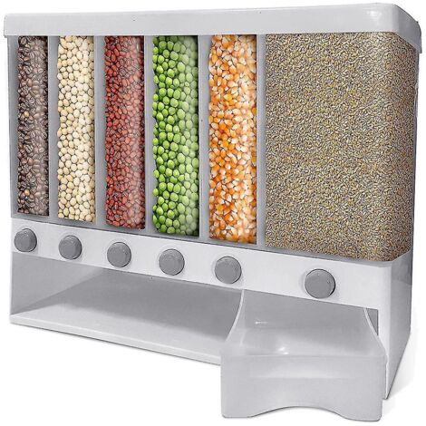 Distributeur de céréales et de riz pour aliments secs, seau de rangement pour garde-manger et cuisine (blanc) (1/5)
