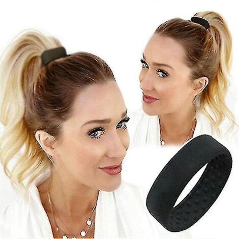 Élastique à cheveux pliable et large pour poney, en silicone, noir (1/4)