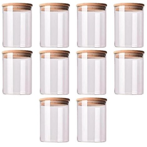 Lot de 10 bocaux en verre avec couvercle en bois de bambou, boîtes hermétiques pour le rangement de la cuisine, bocaux, récipients alimentaires, théières, etc. (1/5)