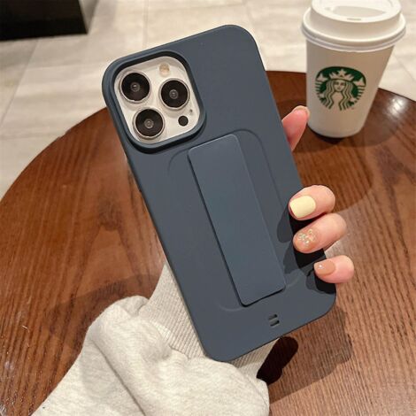 Étui avec dragonne et support de main compatible avec iPhone 14 Pro Max/14 Pro/14 Plus/14 - Silicone souple antichoc - Bleu - pour 14 Plus (1/5)