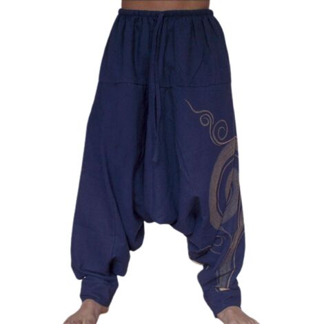 Pantalon de yoga homme style bohème plissé oversize style harem - 2XL - Bleu (1/5)