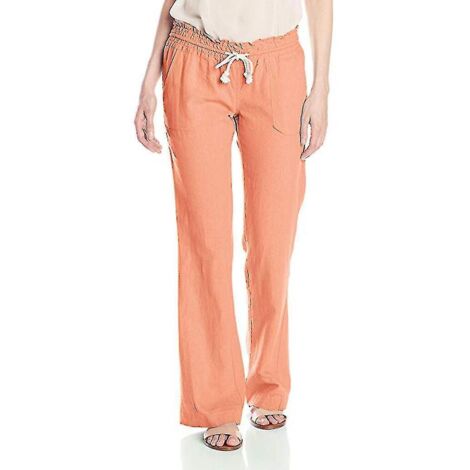 Pantalon de plage en coton et lin pour femme - XL - Orange (1/4)