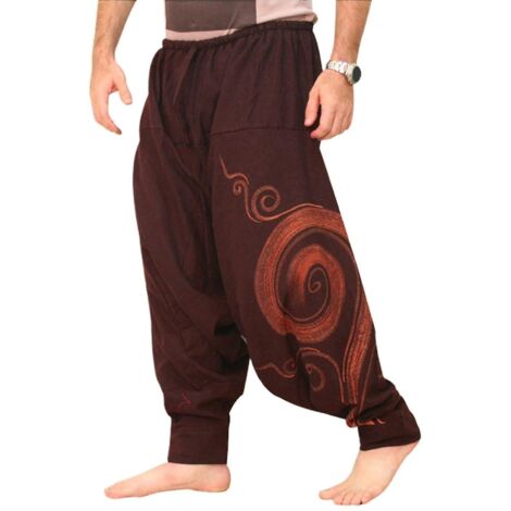 Pantalon de yoga homme style bohème plissé oversize style harem - XL - Marron (1/5)