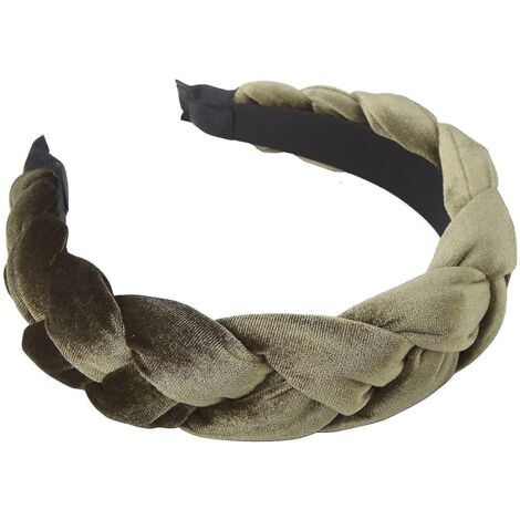 Bandeaux pour femmes, bandeaux tressés en velours, accessoires de coiffure tendance, vert armée. (1/5)