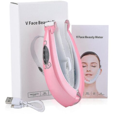 Appareil de massage sculptant V-face Beauty Meter EMS RF LED liftant et amincissant pour réduire le double menton - Rose (1/5)