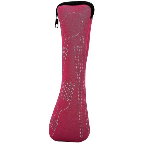 Pochette de rangement portable en tissu résistant à l'usure pour couverts (cuillères et fourchettes) - Rose rouge (1/5)